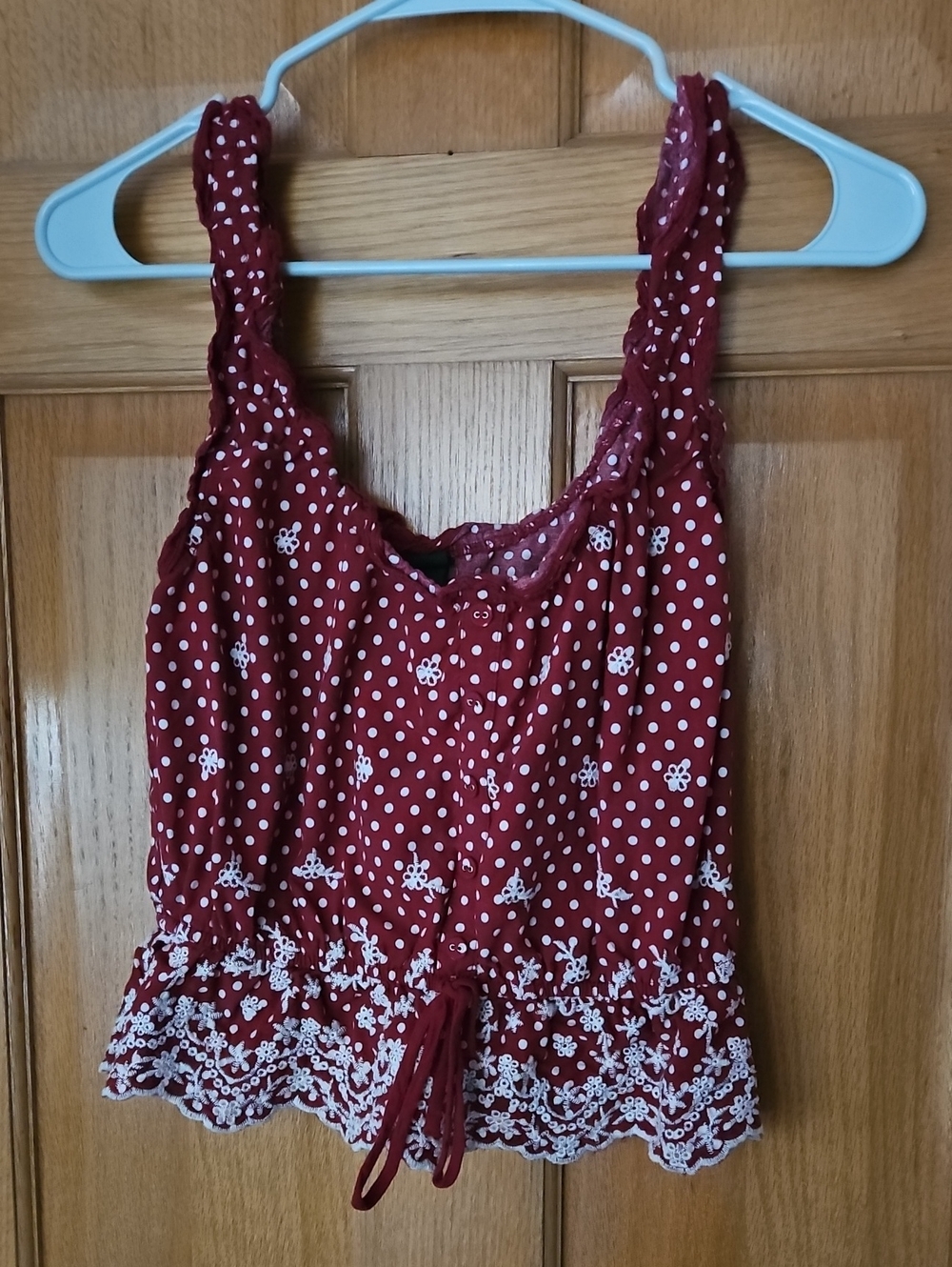 wild fable Burgundy Polka Dot Lace-Trim Camisole